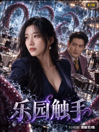 动态漫剧《乐园触手》封面，奇幻冒险悬疑题材